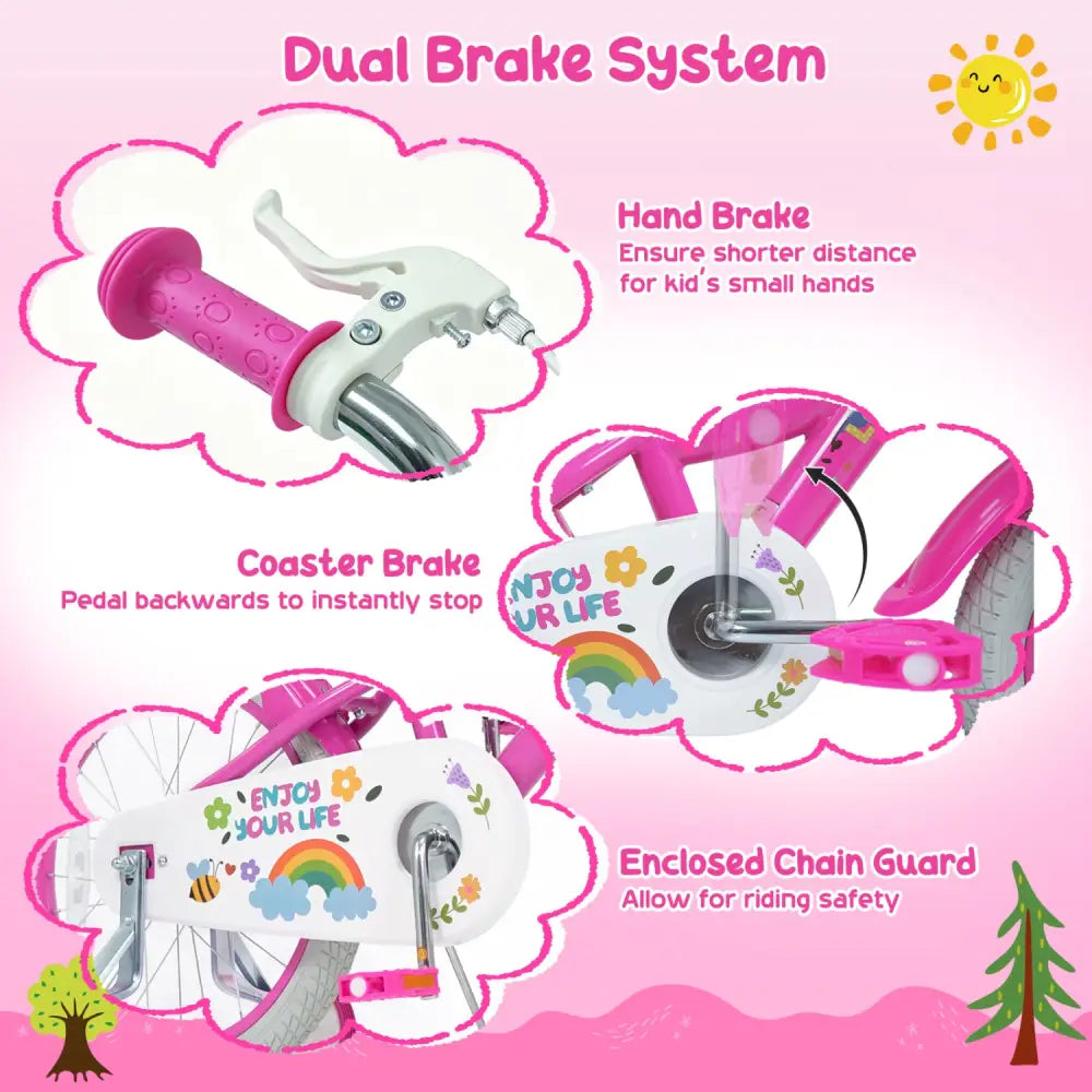 14 Inches Girls Bike for 3-5 Years Old with Basket - Spring Party Pink - Pink - Kids Bike