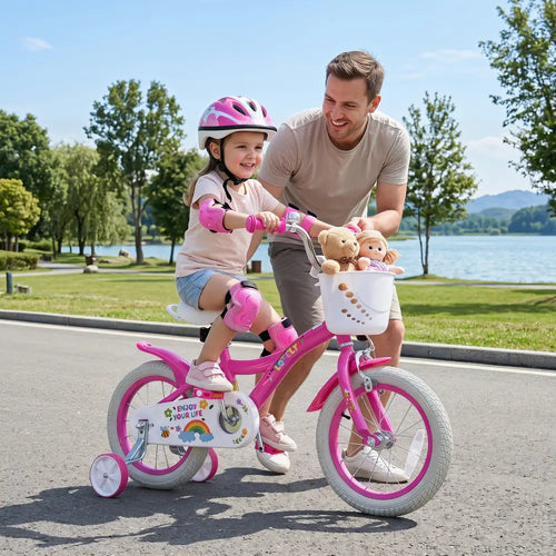 14 Inches Girls Bike for 3-5 Years Old with Basket - Spring Party Pink - Pink - Kids Bike