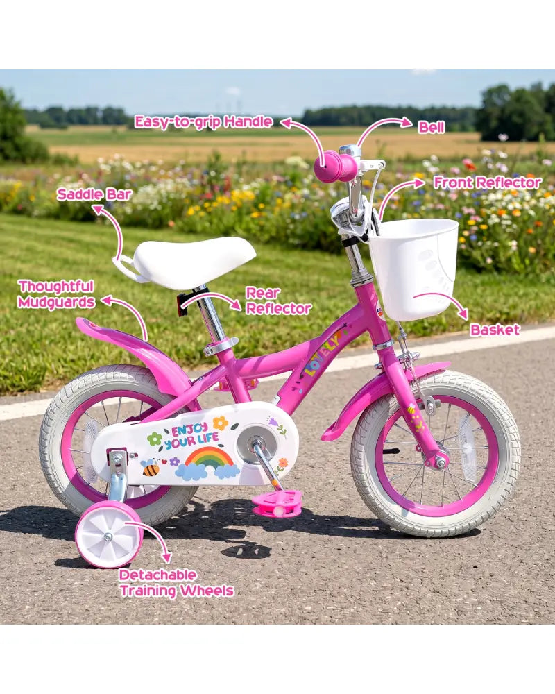 14 Inches Girls Bike for 3-5 Years Old with Basket - Spring Party Pink - Pink - Kids Bike