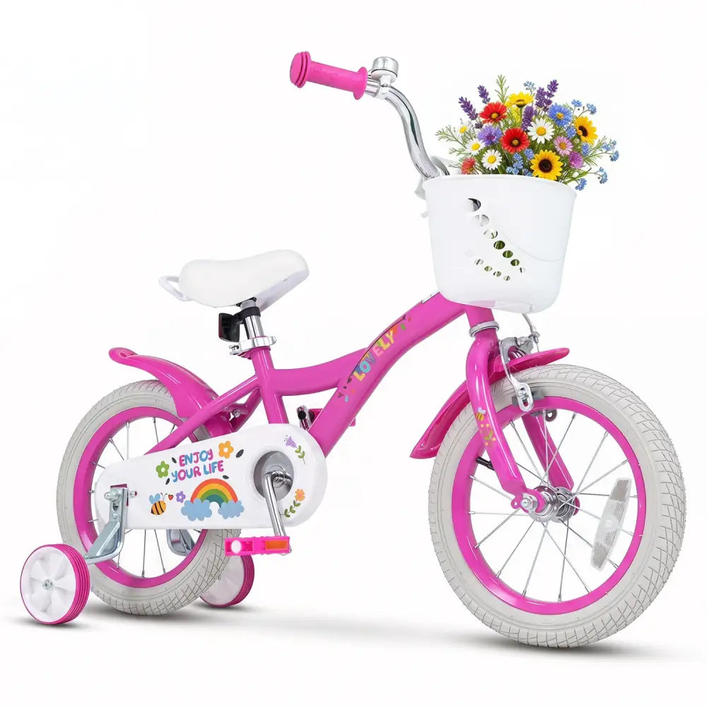 14 Inches Girls Bike for 3-5 Years Old with Basket - Spring Party Pink - Pink - Kids Bike