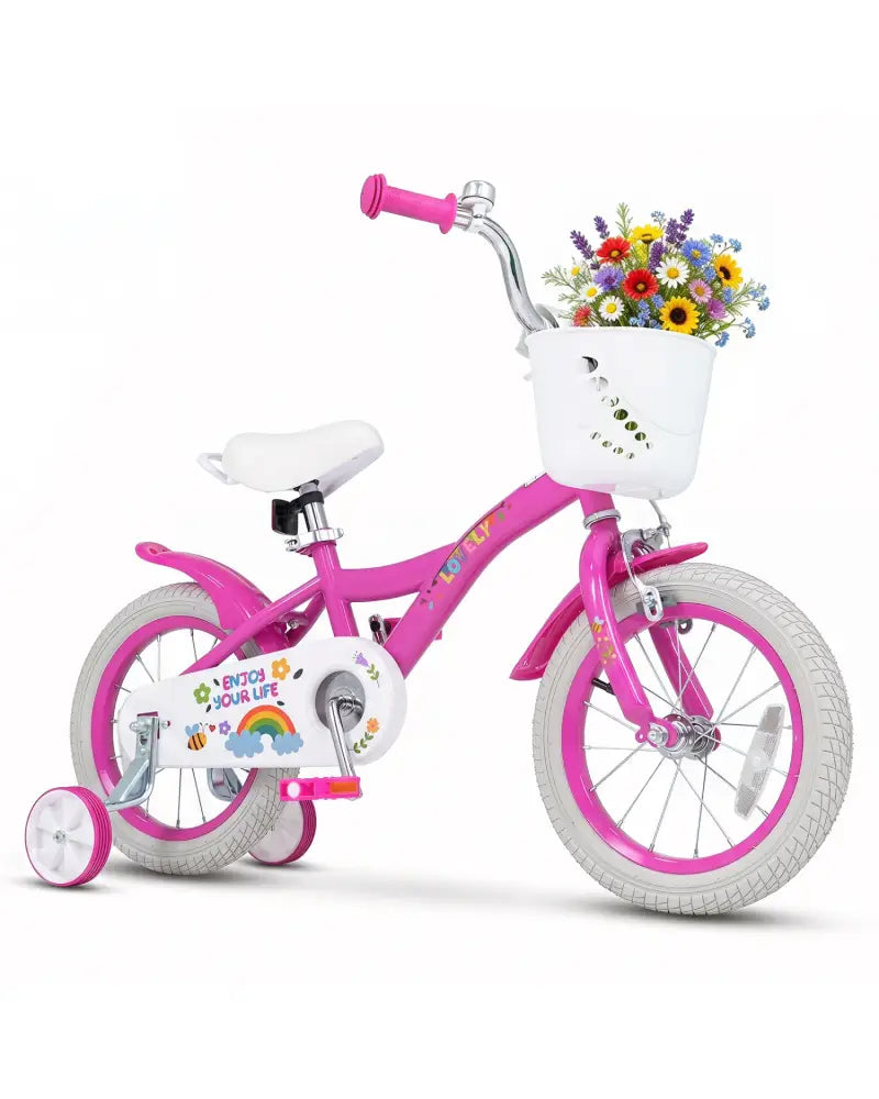 14 Inches Girls Bike for 3-5 Years Old with Basket - Spring Party Pink - Pink - Kids Bike