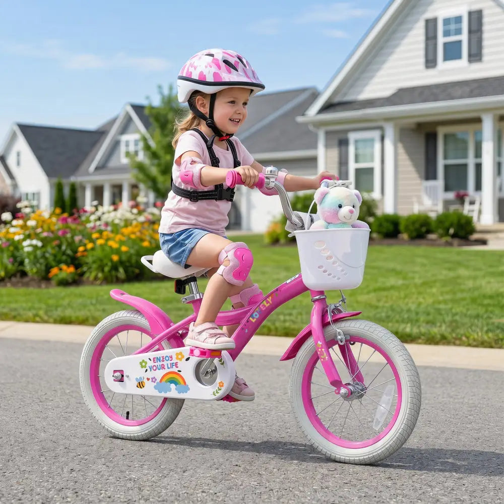 14 Inches Girls Bike for 3-5 Years Old with Basket - Spring Party Pink - Pink - Kids Bike