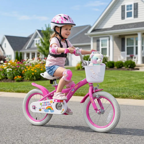 14 Inches Girls Bike for 3-5 Years Old with Basket - Spring Party Pink - Pink - Kids Bike