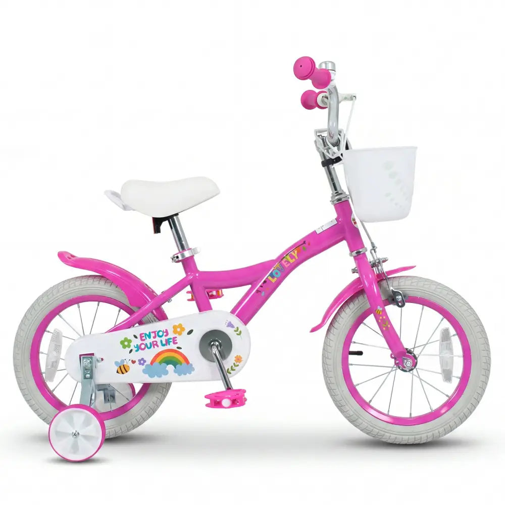 14 Inches Girls Bike for 3-5 Years Old with Basket - Spring Party Pink - Pink - Kids Bike