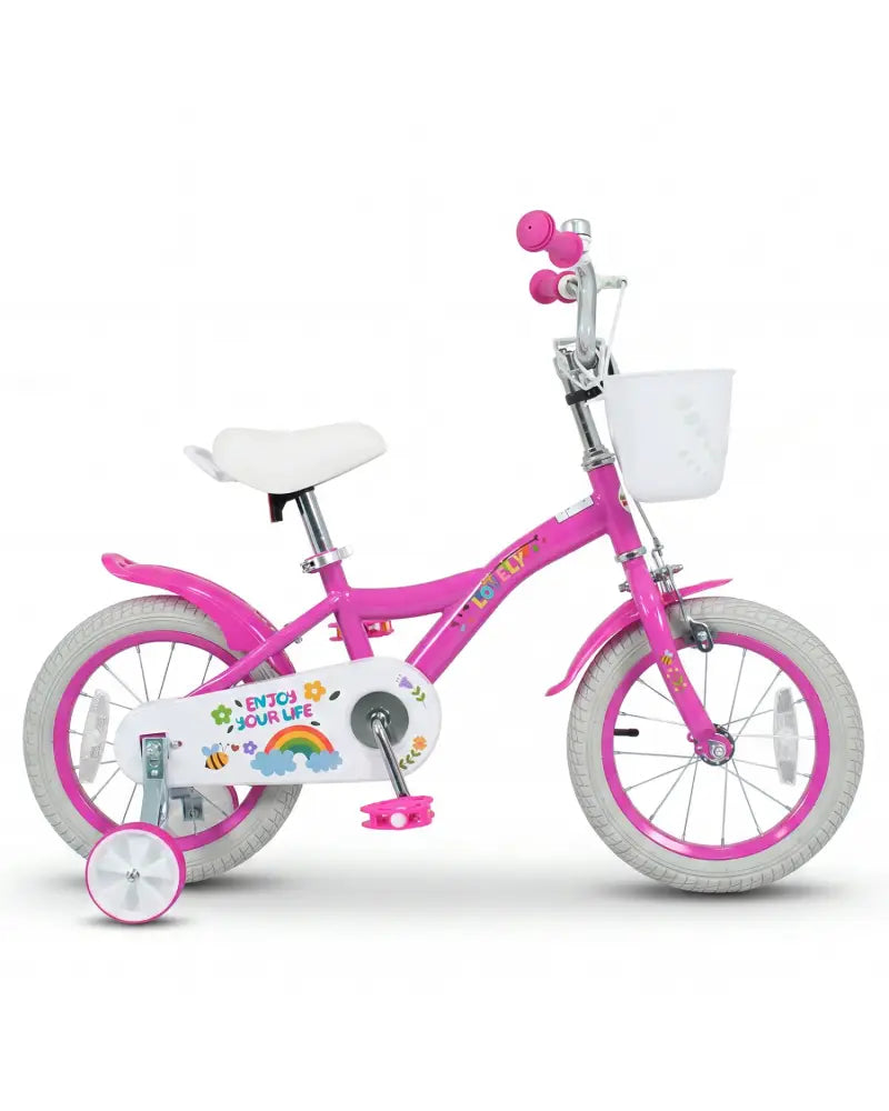 14 Inches Girls Bike for 3-5 Years Old with Basket - Spring Party Pink - Pink - Kids Bike