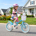 14 Inches Girls Bike for 3-5 Years Old with Training Wheels and Basket - Spring Party Blue - Blue - Kids Bike