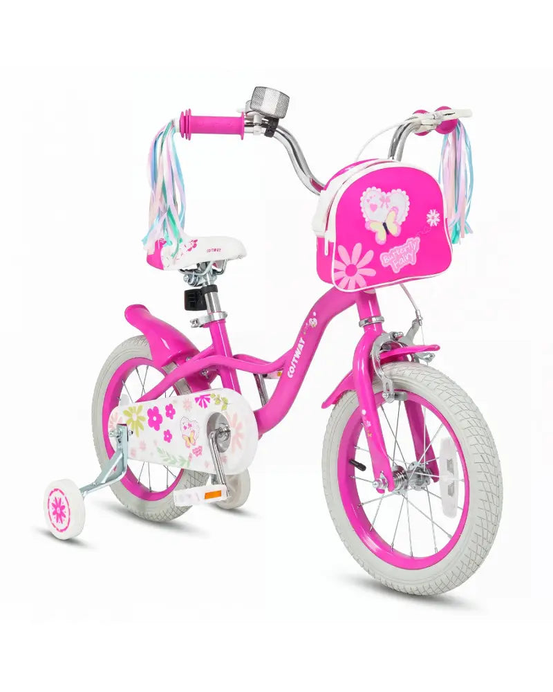 14 Inches Girls Bike with Front Bag and Streamers for 3-5 Years Pink - Pink - Kids Bike