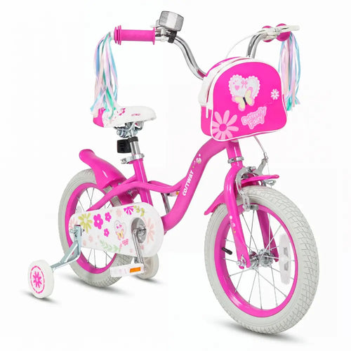 14 Inches Girls Bike with Front Bag and Streamers for 3-5 Years Pink - Pink - Kids Bike