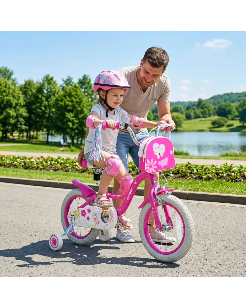 14 Inches Girls Bike with Front Bag and Streamers for 3-5 Years Pink - Pink - Kids Bike