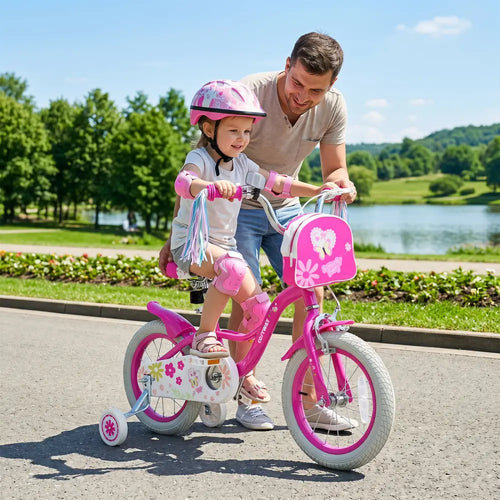 14 Inches Girls Bike with Front Bag and Streamers for 3-5 Years Pink - Pink - Kids Bike
