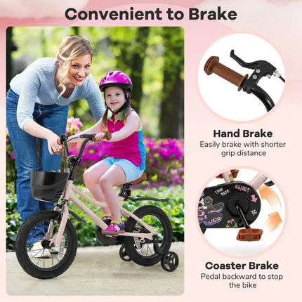 14 Inches Kids Bike with Basket and Adjustable Handlebar for 3 - 5 Years Old - Oasis Home Essentials