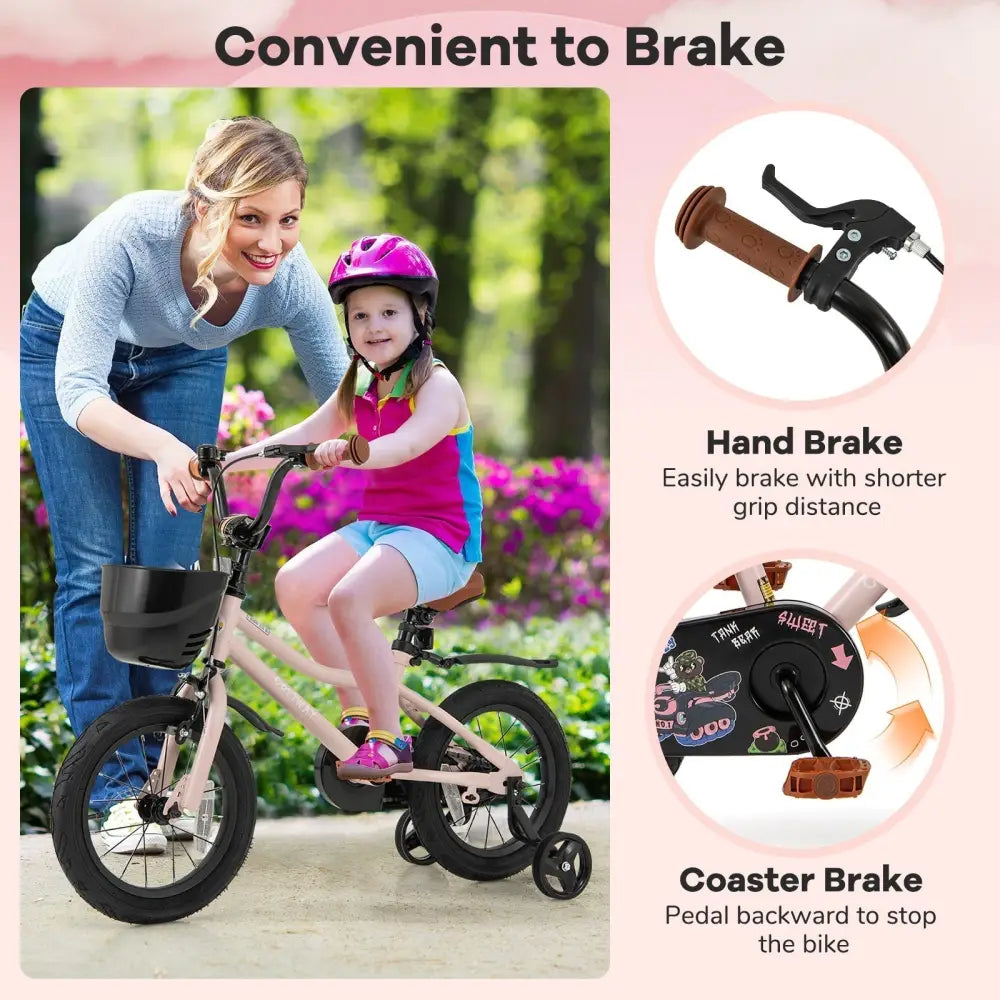 14 Inches Kids Bike with Basket and Adjustable Handlebar for 3 - 5 Years Old - Oasis Home Essentials