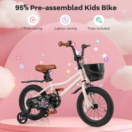 14 Inches Kids Bike with Basket and Adjustable Handlebar for 3 - 5 Years Old - Oasis Home Essentials