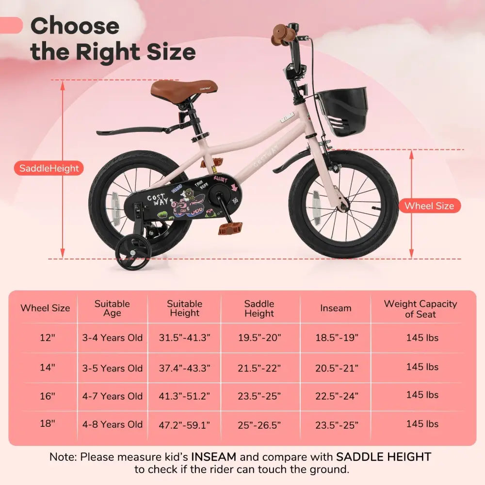 14 Inches Kids Bike with Basket and Adjustable Handlebar for 3 - 5 Years Old - Oasis Home Essentials