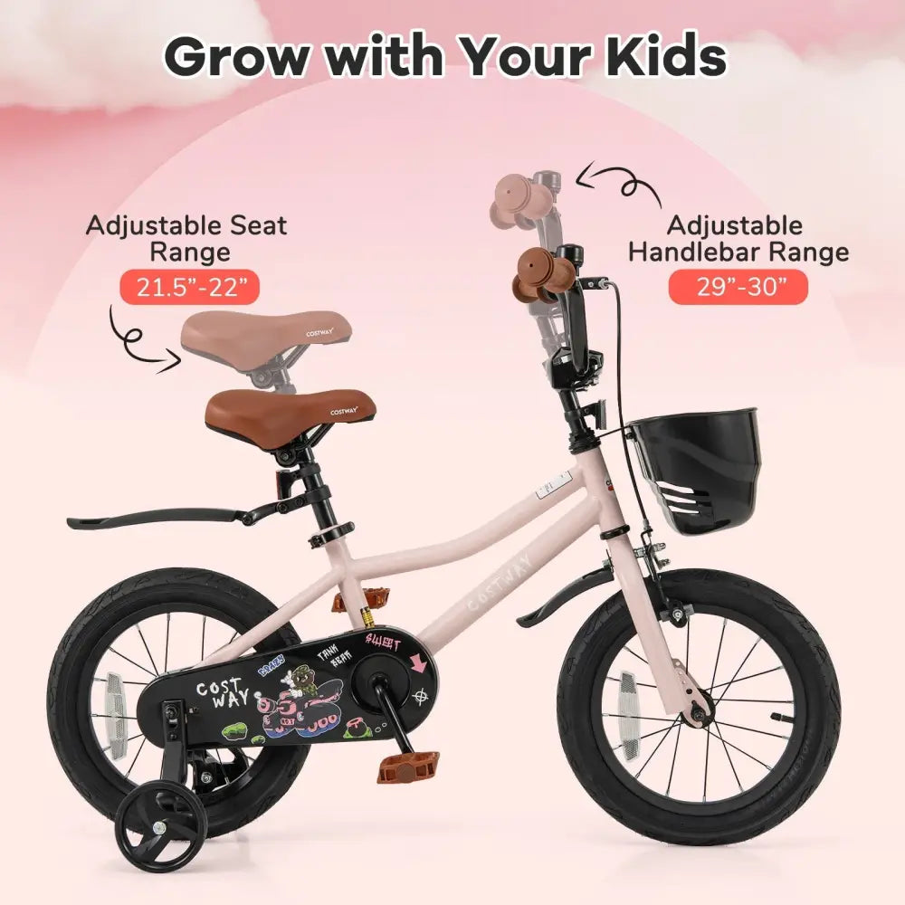 14 Inches Kids Bike with Basket and Adjustable Handlebar for 3 - 5 Years Old - Oasis Home Essentials