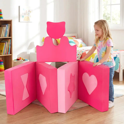 14 Piece Kids Play Couch Modular Foam Climbing Blocks for Kids 3+ Years Old-Pink - Pink - Kids Chairs & Seating