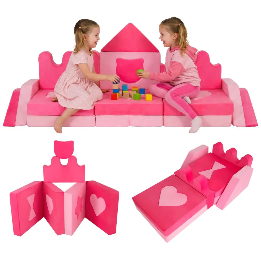 14 Piece Kids Play Couch Modular Foam Climbing Blocks for Kids 3+ Years Old-Pink - Pink - Kids Chairs & Seating
