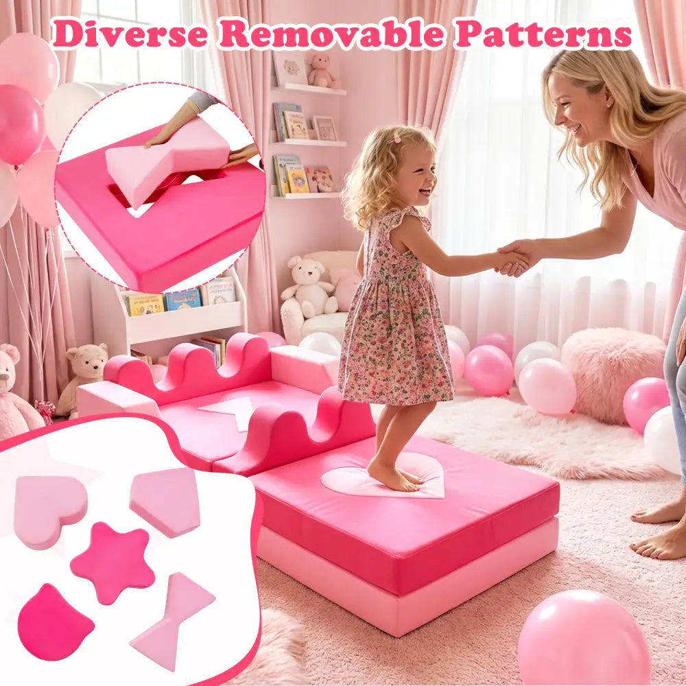 14 Piece Kids Play Couch Modular Foam Climbing Blocks for Kids 3+ Years Old-Pink - Pink - Kids Chairs & Seating