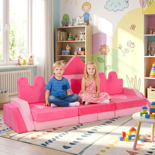 14 Piece Kids Play Couch Modular Foam Climbing Blocks for Kids 3+ Years Old-Pink - Pink - Kids Chairs & Seating