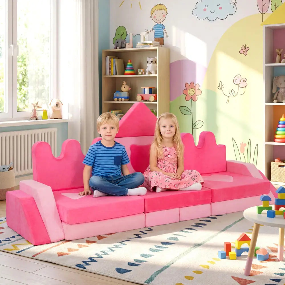 14 Piece Kids Play Couch Modular Foam Climbing Blocks for Kids 3+ Years Old-Pink - Pink - Kids Chairs & Seating