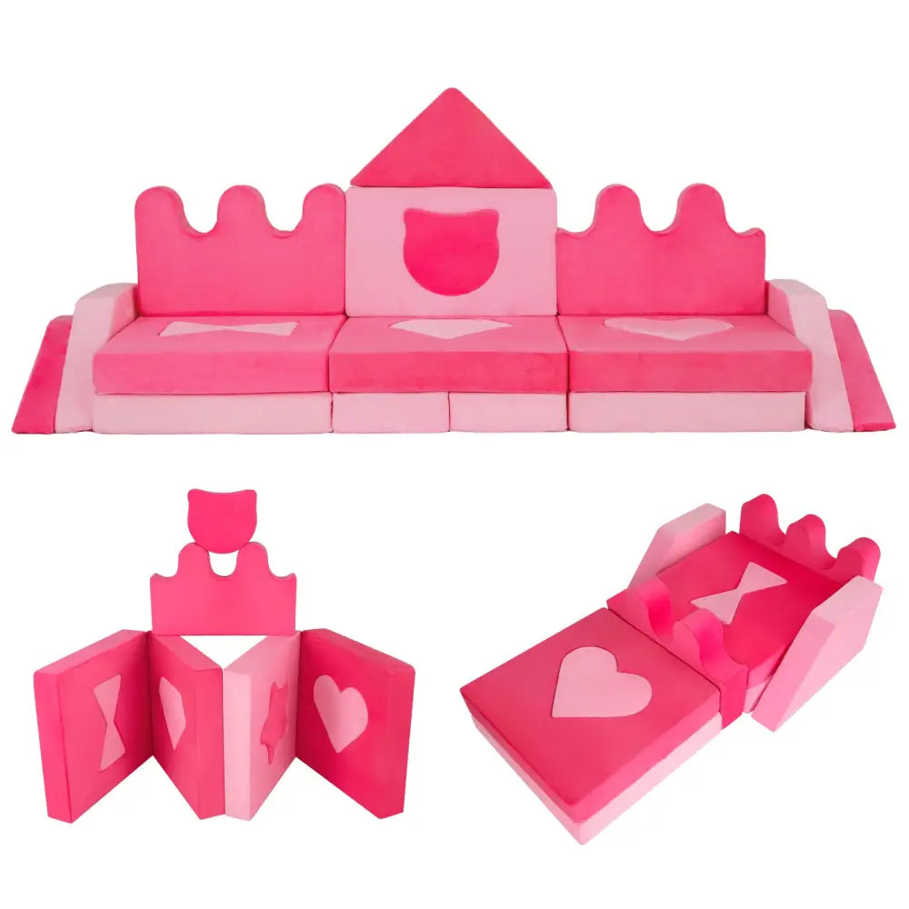 14 Piece Kids Play Couch Modular Foam Climbing Blocks for Kids 3+ Years Old-Pink - Pink - Kids Chairs & Seating