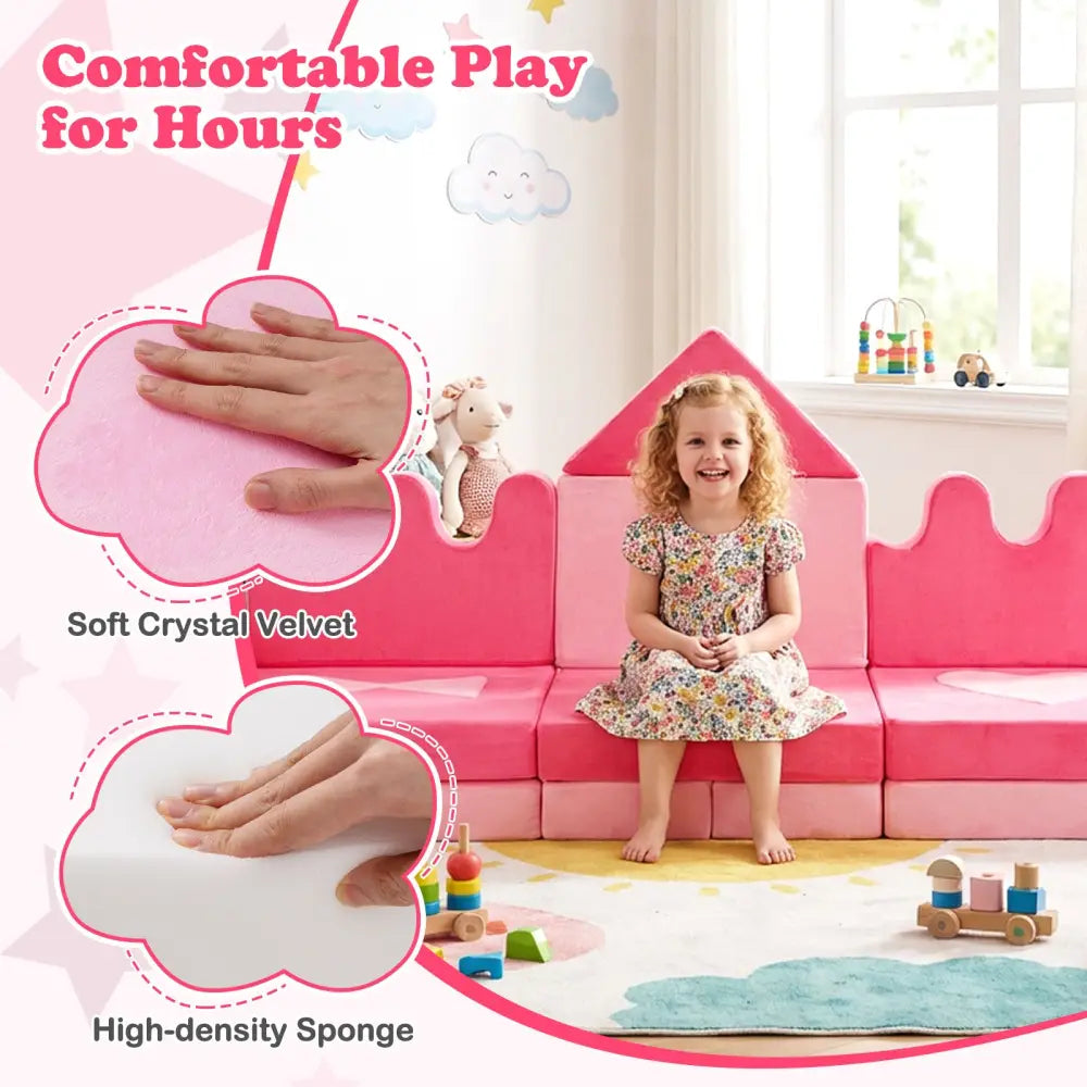 14 Piece Kids Play Couch Modular Foam Climbing Blocks for Kids 3+ Years Old-Pink - Pink - Kids Chairs & Seating