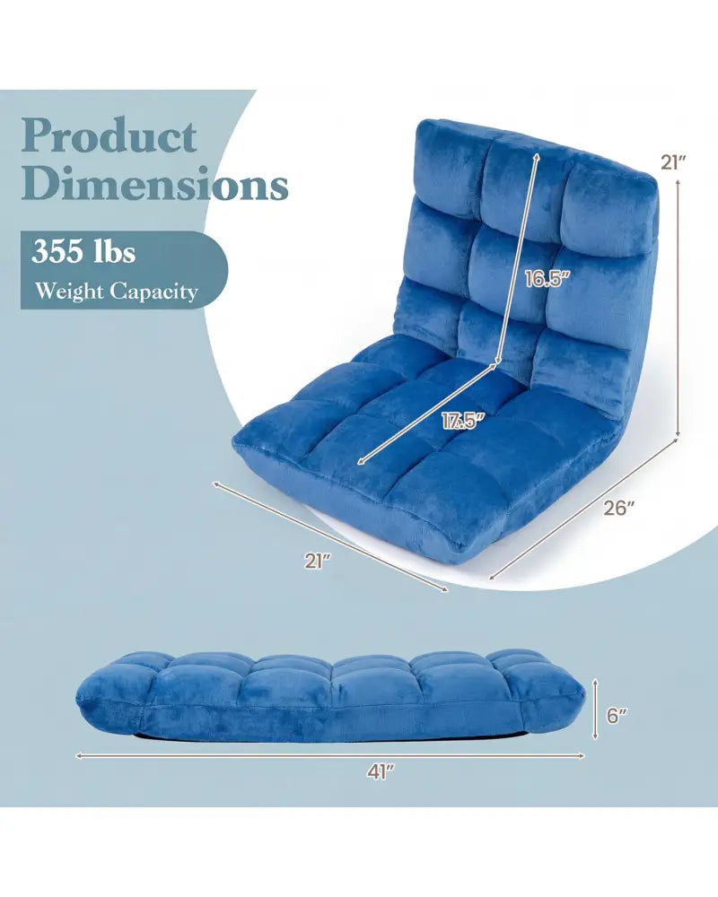 14-Position Adjustable Cushioned Floor Chair-Blue - Blue - Floor Chairs