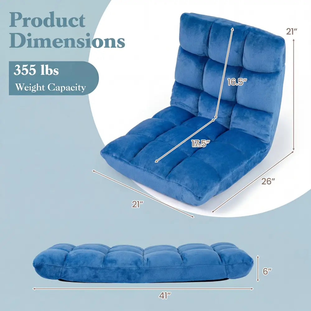 14-Position Adjustable Cushioned Floor Chair-Blue - Blue - Floor Chairs