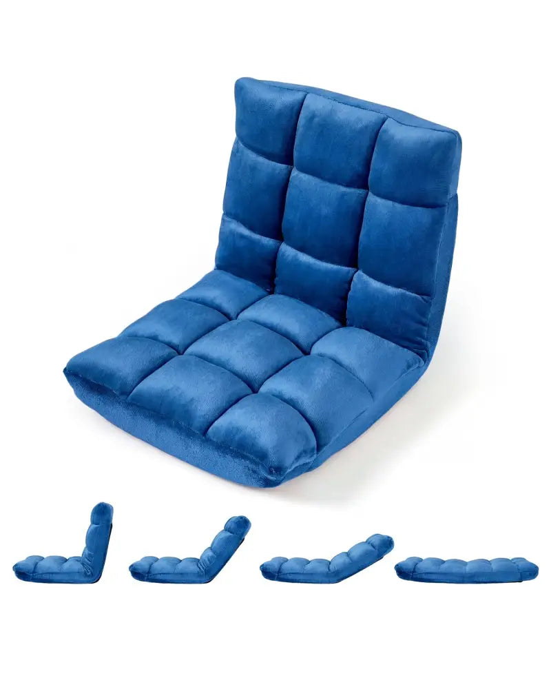 14-Position Adjustable Cushioned Floor Chair-Blue - Blue - Floor Chairs