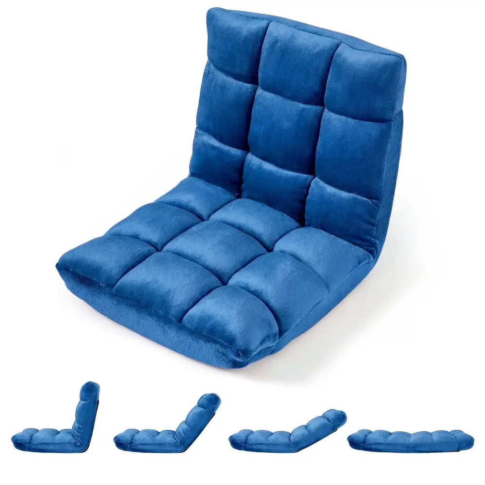 14-Position Adjustable Cushioned Floor Chair-Blue - Blue - Floor Chairs