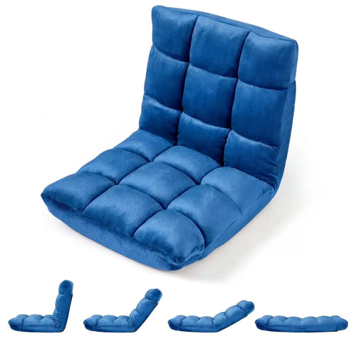 14-Position Adjustable Cushioned Floor Chair-Blue - Blue - Floor Chairs