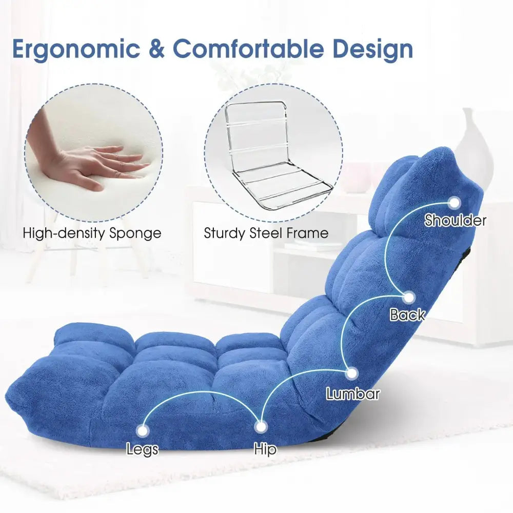 14-Position Adjustable Cushioned Floor Chair-Blue Costway