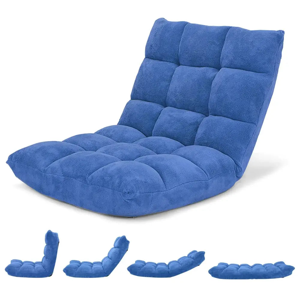 14-Position Adjustable Cushioned Floor Chair-Blue Costway