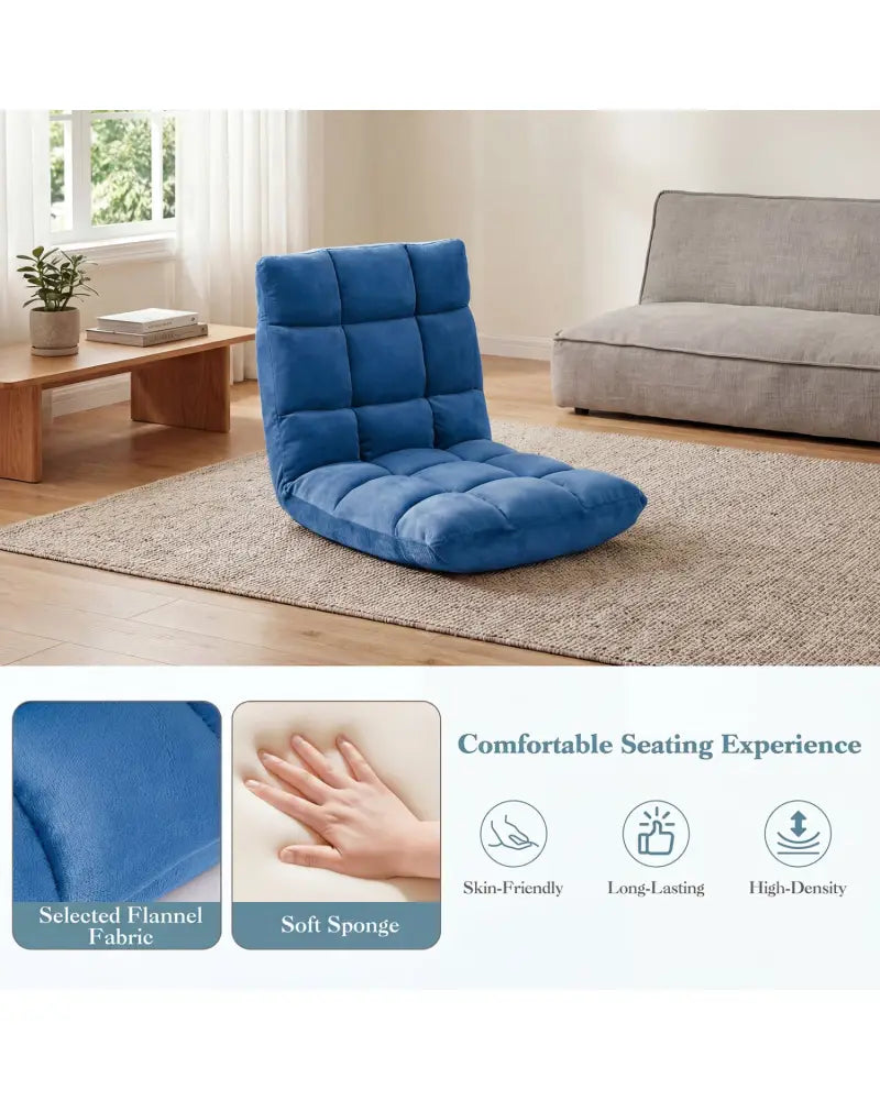14-Position Adjustable Cushioned Floor Chair-Blue - Blue - Floor Chairs