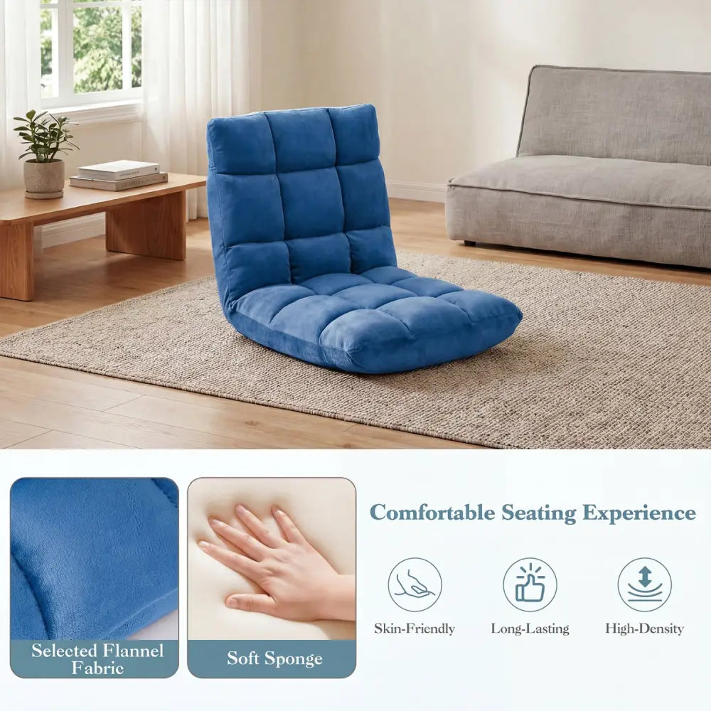14-Position Adjustable Cushioned Floor Chair-Blue - Blue - Floor Chairs