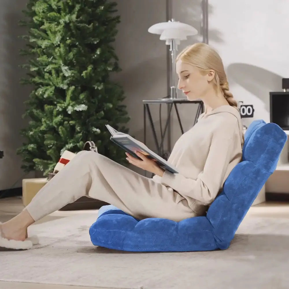 14-Position Adjustable Cushioned Floor Chair-Blue Costway