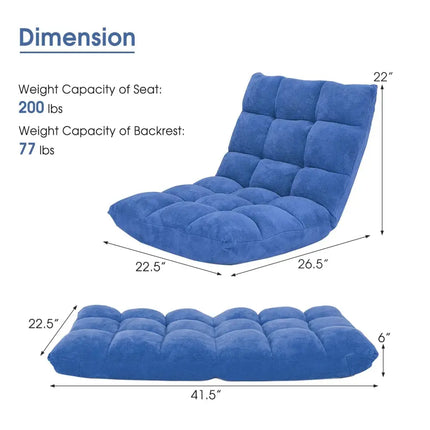 14-Position Adjustable Cushioned Floor Chair-Blue Costway