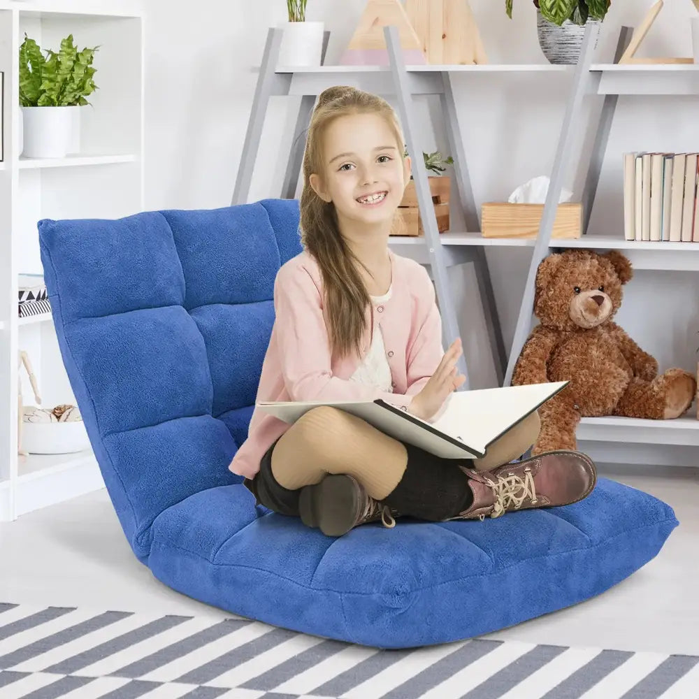 14-Position Adjustable Cushioned Floor Chair-Blue Costway