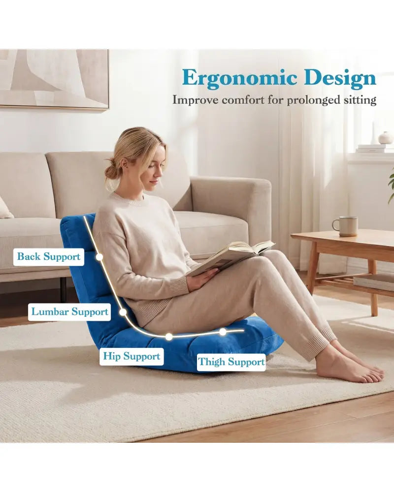 14-Position Adjustable Cushioned Floor Chair-Blue - Blue - Floor Chairs