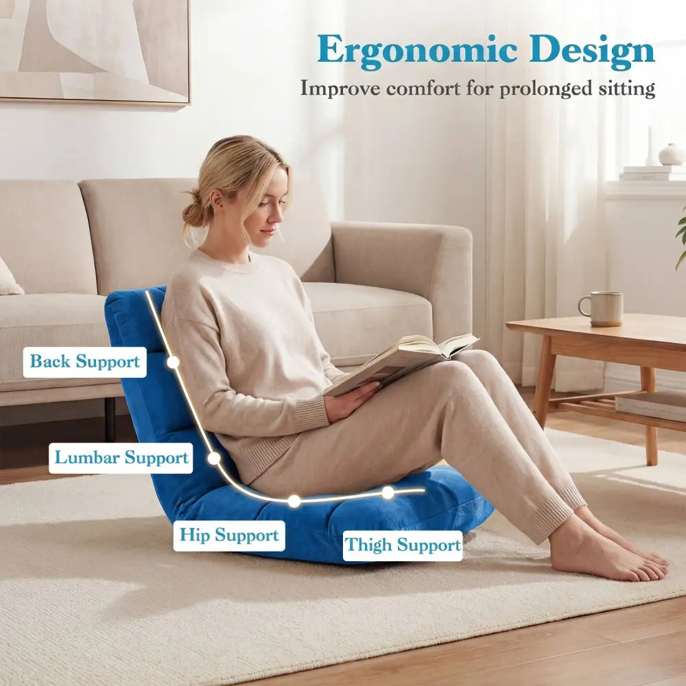 14-Position Adjustable Cushioned Floor Chair-Blue - Blue - Floor Chairs