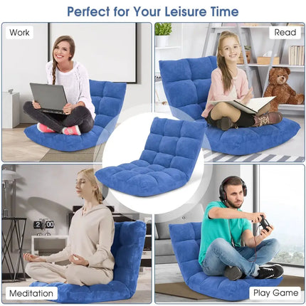 14-Position Adjustable Cushioned Floor Chair-Blue Costway