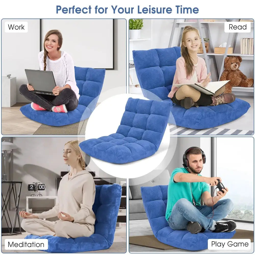 14-Position Adjustable Cushioned Floor Chair-Blue Costway