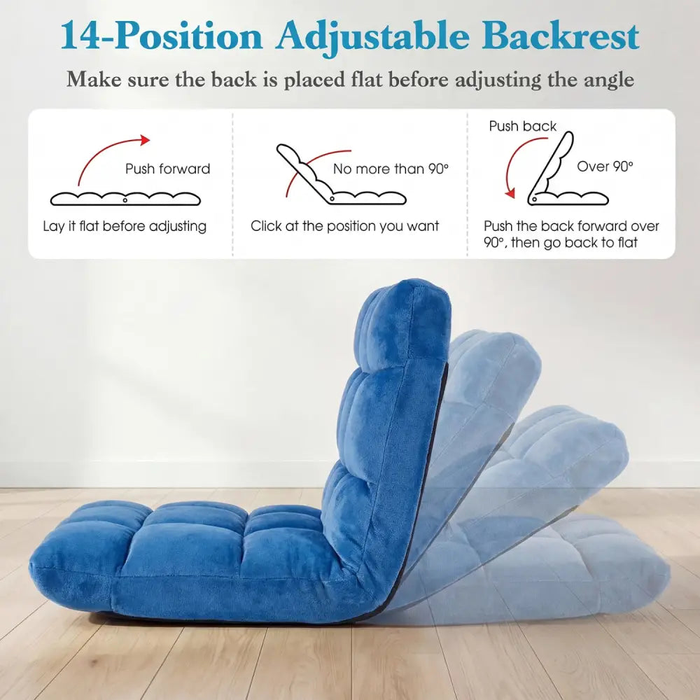14-Position Adjustable Cushioned Floor Chair-Blue - Blue - Floor Chairs