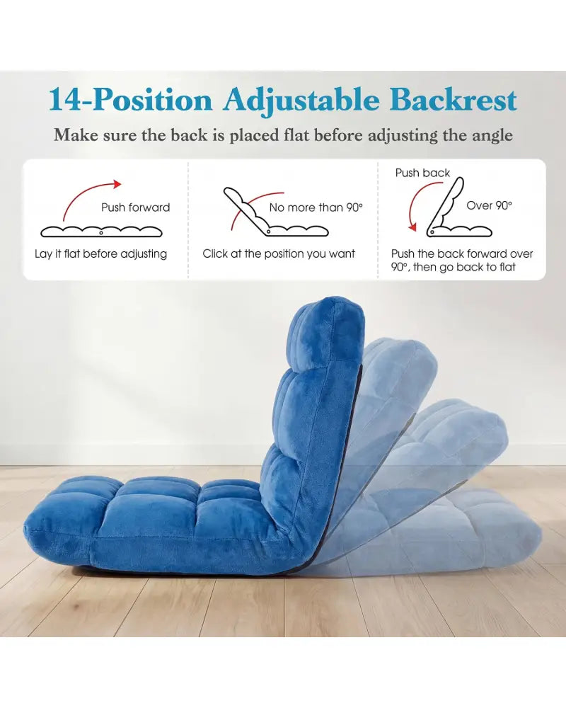 14-Position Adjustable Cushioned Floor Chair-Blue - Blue - Floor Chairs