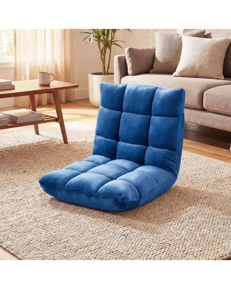 14-Position Adjustable Cushioned Floor Chair-Blue - Blue - Floor Chairs