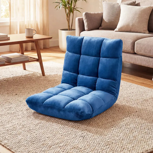 14-Position Adjustable Cushioned Floor Chair-Blue - Blue - Floor Chairs
