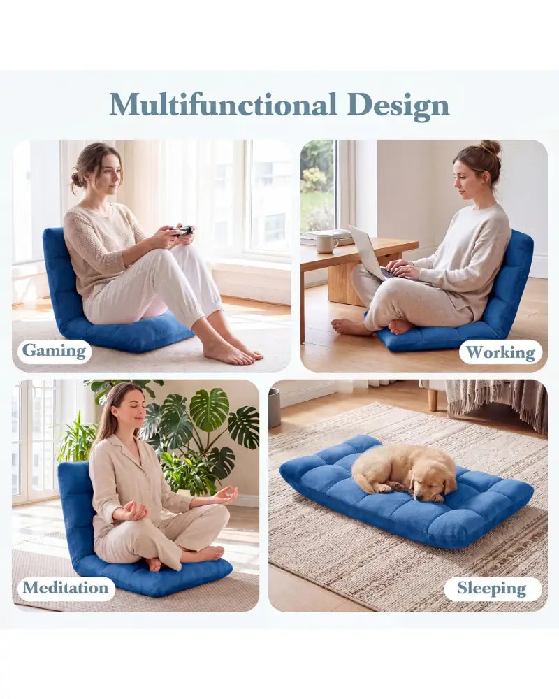 14-Position Adjustable Cushioned Floor Chair-Blue - Blue - Floor Chairs
