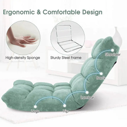 14-Position Adjustable Cushioned Floor Chair-Green Costway