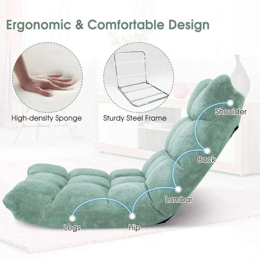 14-Position Adjustable Cushioned Floor Chair-Green Costway