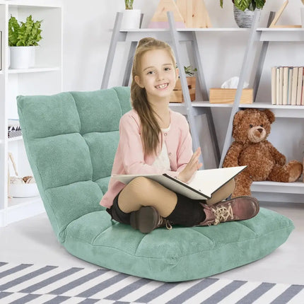 14-Position Adjustable Cushioned Floor Chair-Green Costway